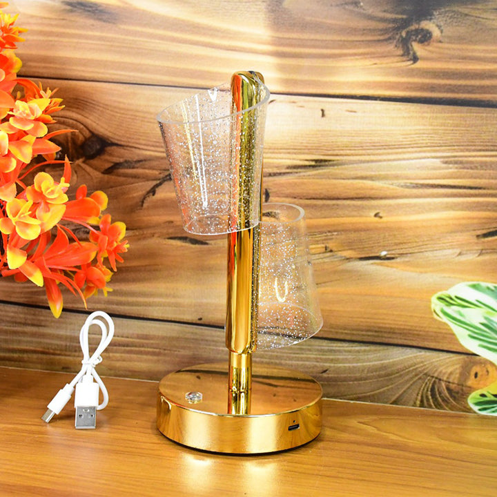 Modern Luxury Crystal LED Table Lamp – Double Shade Design (1 Pc)