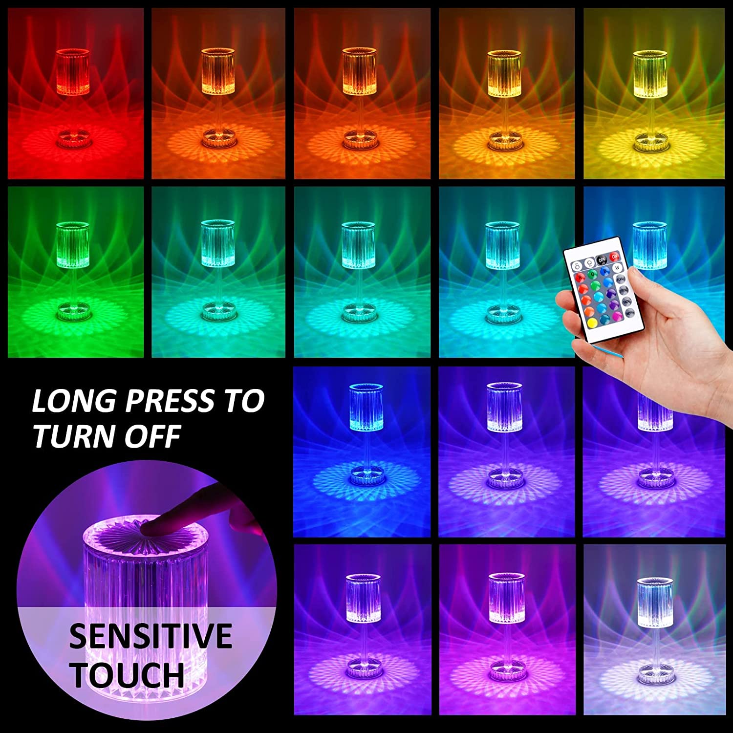 Crystal Touch Control Table Lamp with USB Charging – Nightstand Lamp