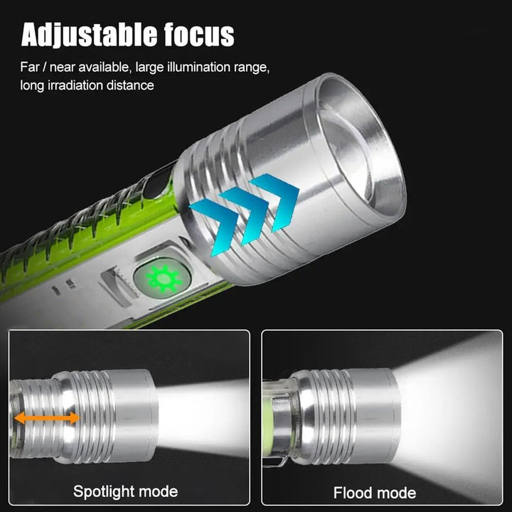 Rechargeable LED Flashlight with USB – Portable Torch Light (1 Pc)