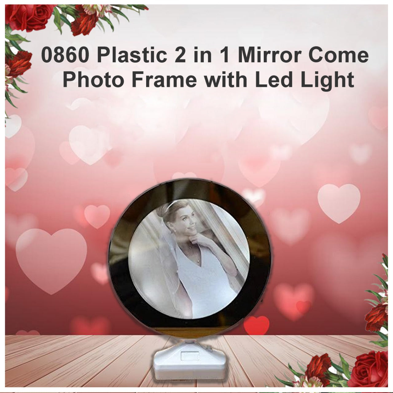 2-in-1 Plastic Mirror & Photo Frame with LED Light