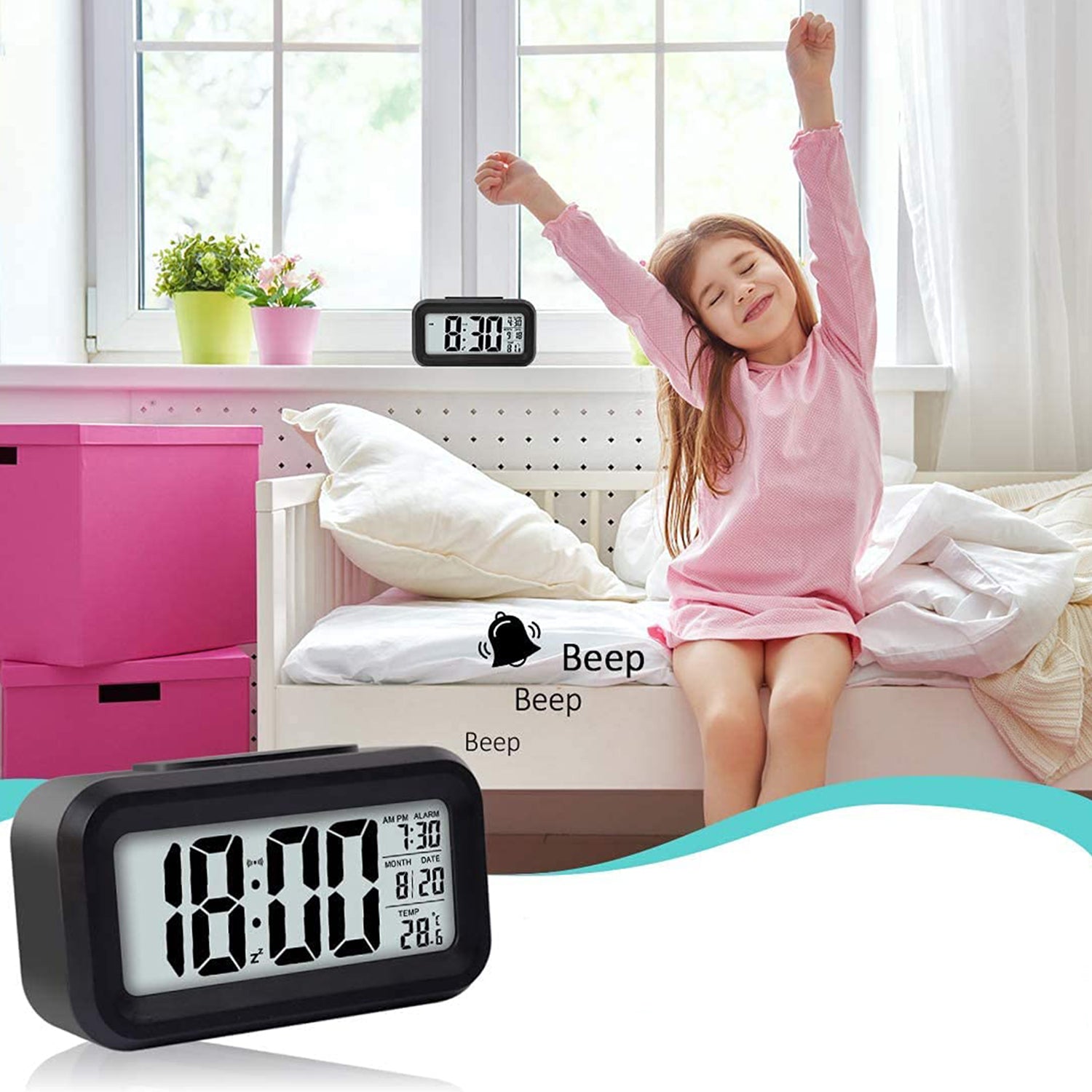 Digital LCD Alarm Clock with Backlight – Modern Design (1 Pc)