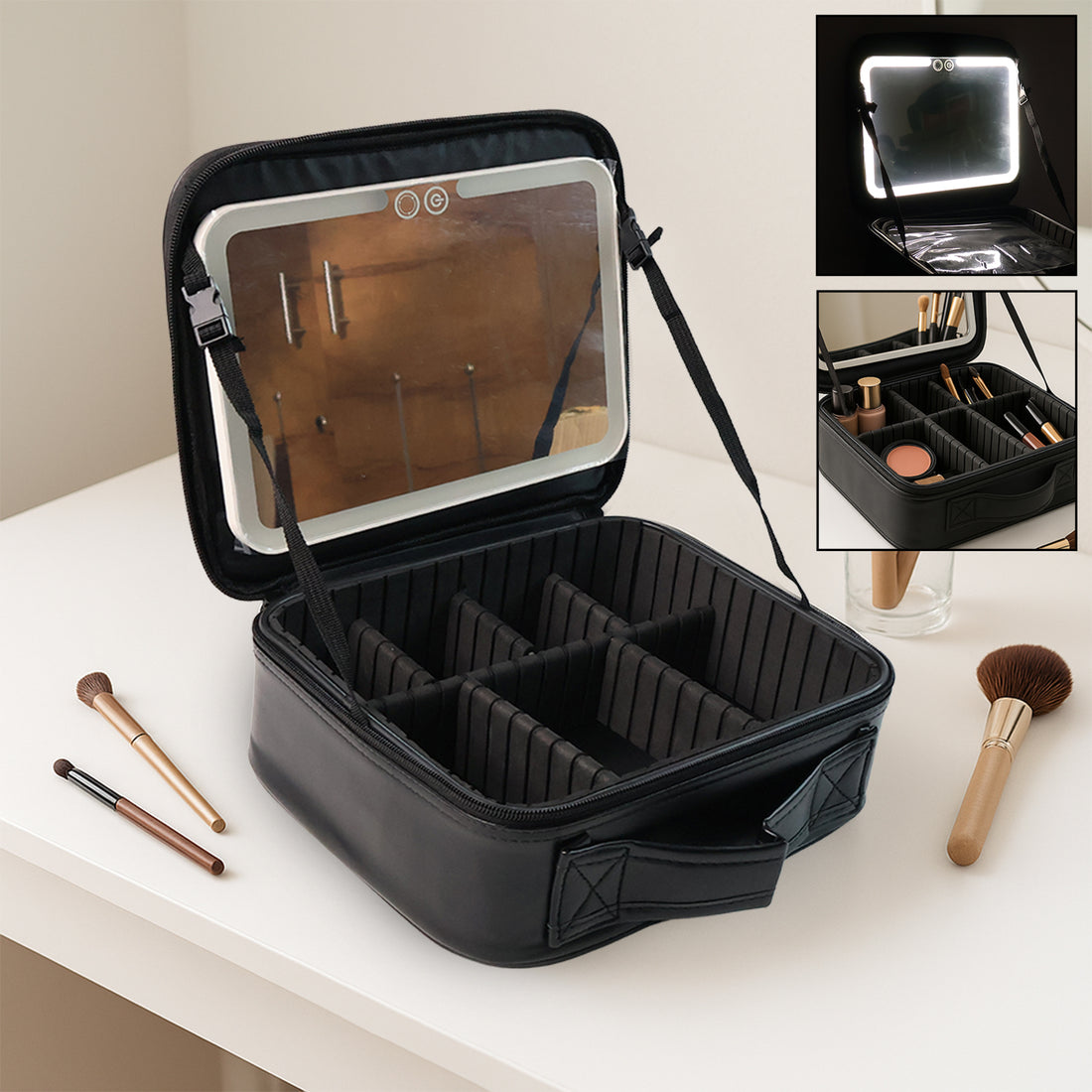 Black LED Light Premium Makeup Organizer Box – Stylish Storage (1 Pc)