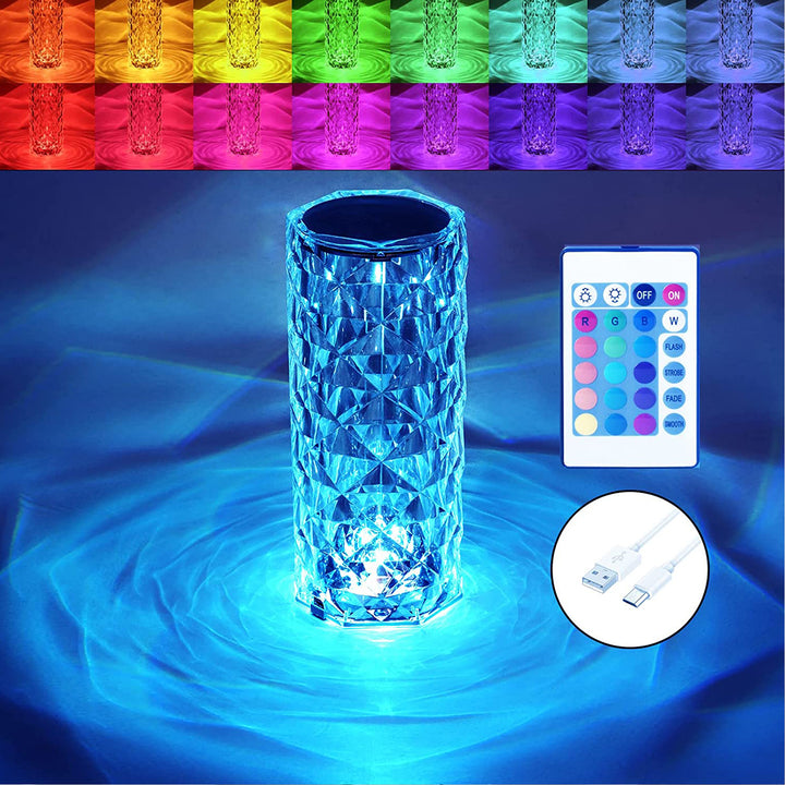 Crystal Touch Night Light – 16-Color Rose Diamond Lamp with Remote
