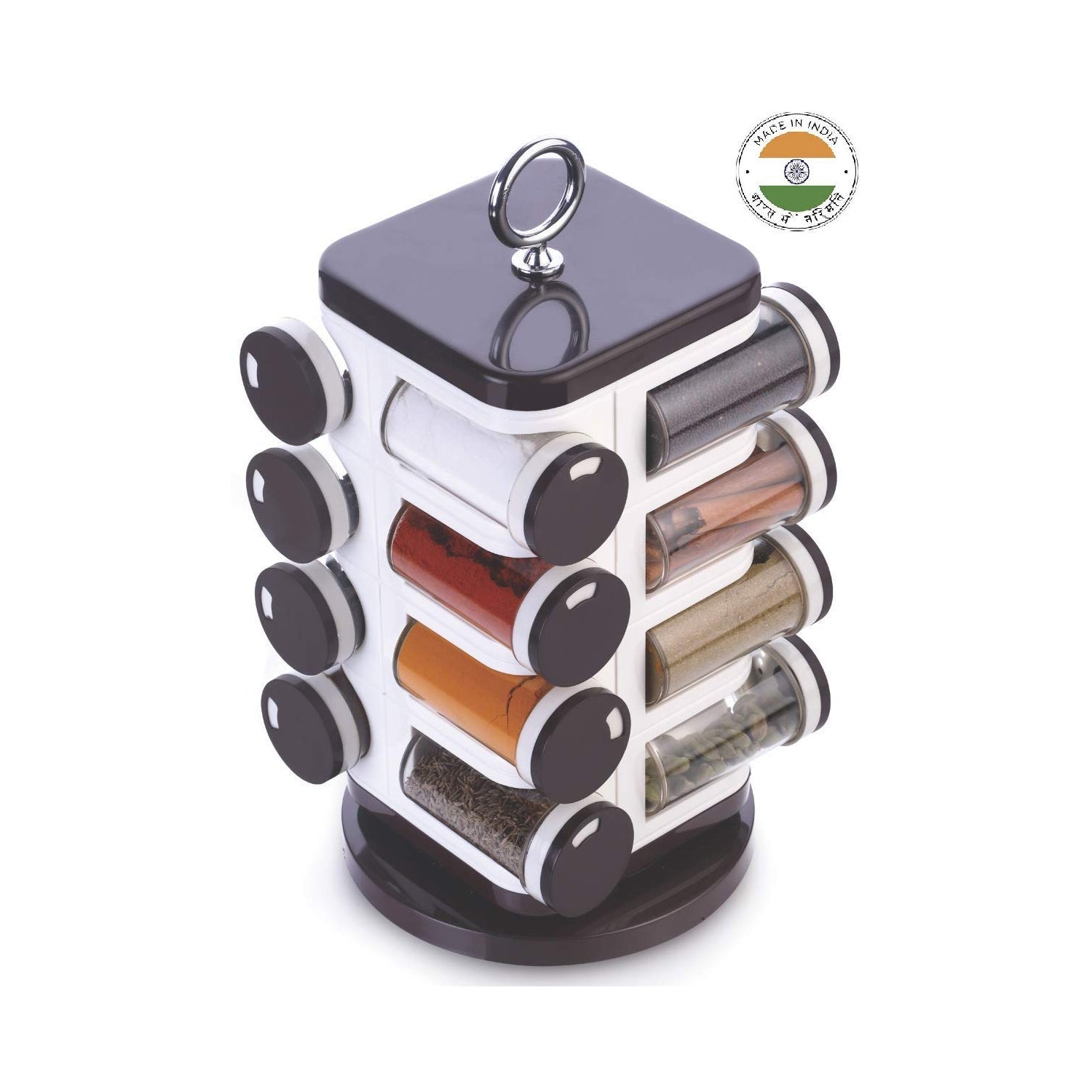 Ganesh Revolving Spice Rack Set with 16 Dispensers (100ml, Plastic)