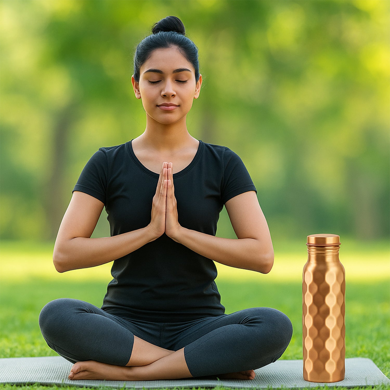 Diamond Cut Copper Water Bottle Set with 2 Glasses & Gift Box (3 pcs)