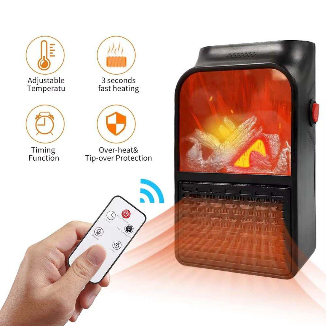 Compact Electric LED Fireplace Heater – Portable 1000W Flame Lamp