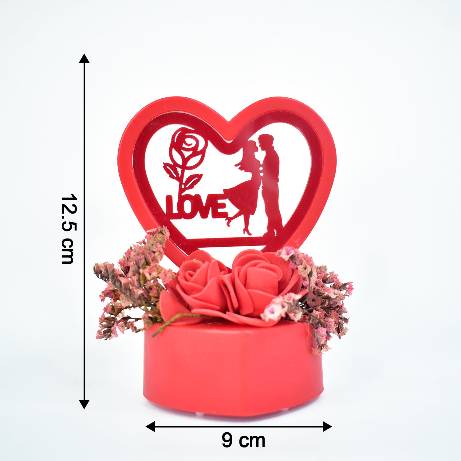 Heart-Shaped Love Couple Decorative Sculpture with Rose Base (1 Pc)