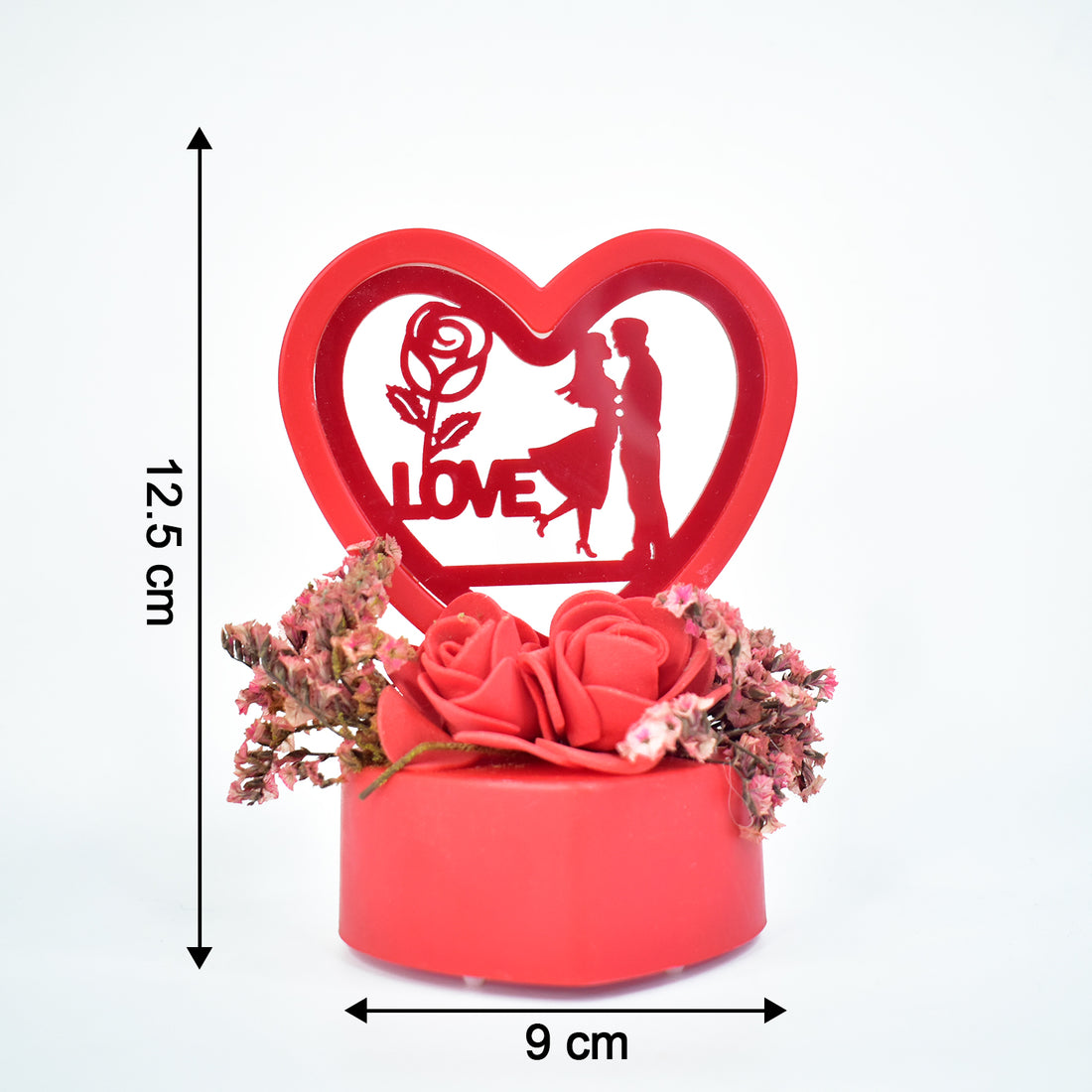 Heart-Shaped Love Couple Decorative Sculpture with Rose Base (1 Pc)