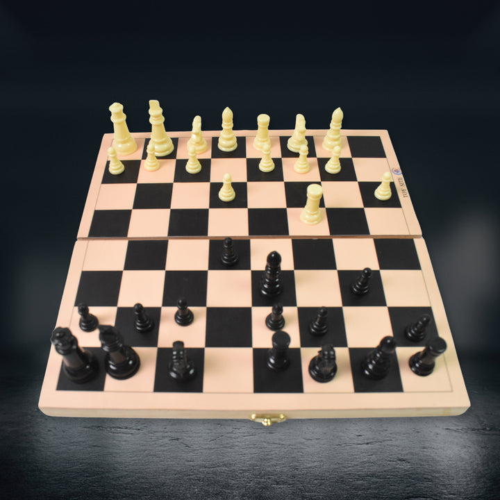 Folding Wooden Chess Set - 30x30 cm, Complete Set for Play & Storage
