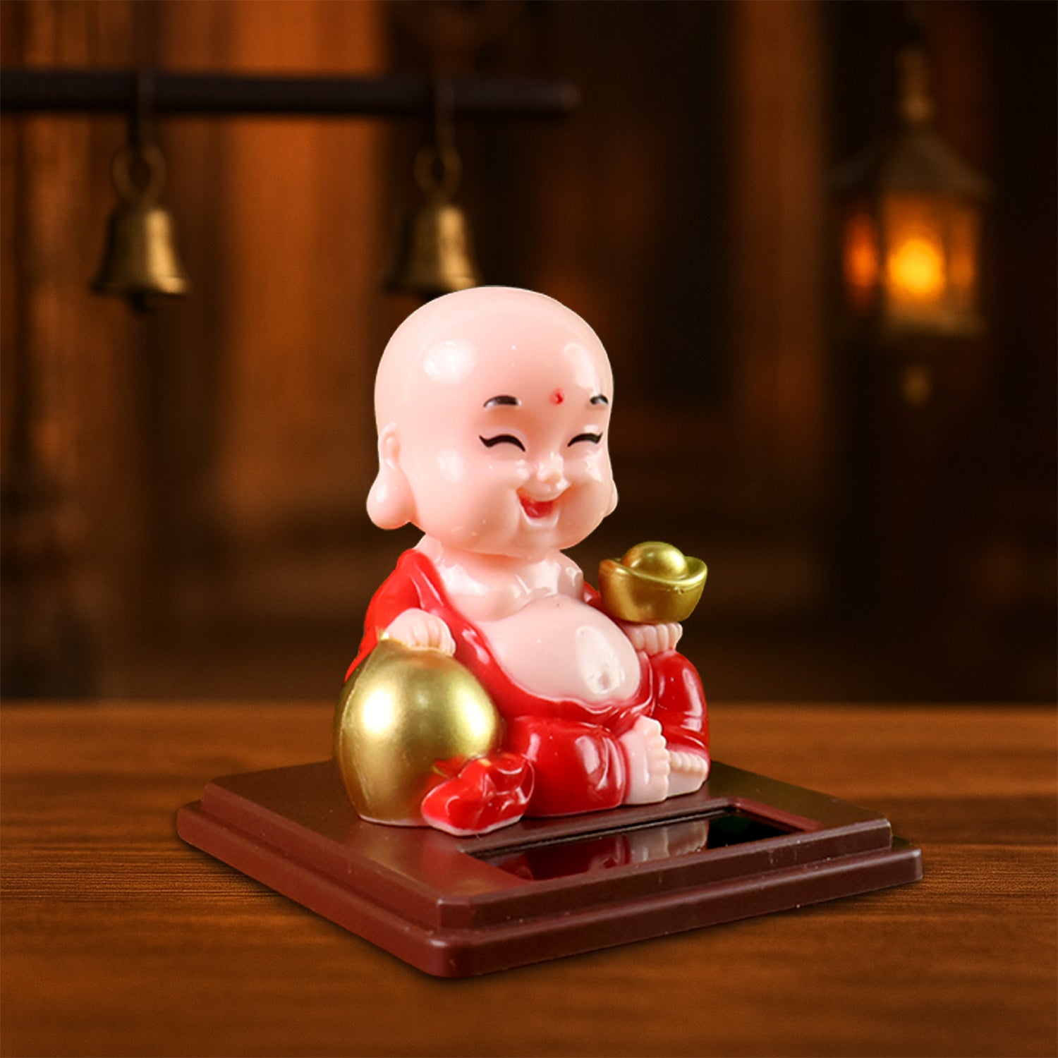 Solar-Powered Buddha Car Ornament – Color-Changing Moving Head