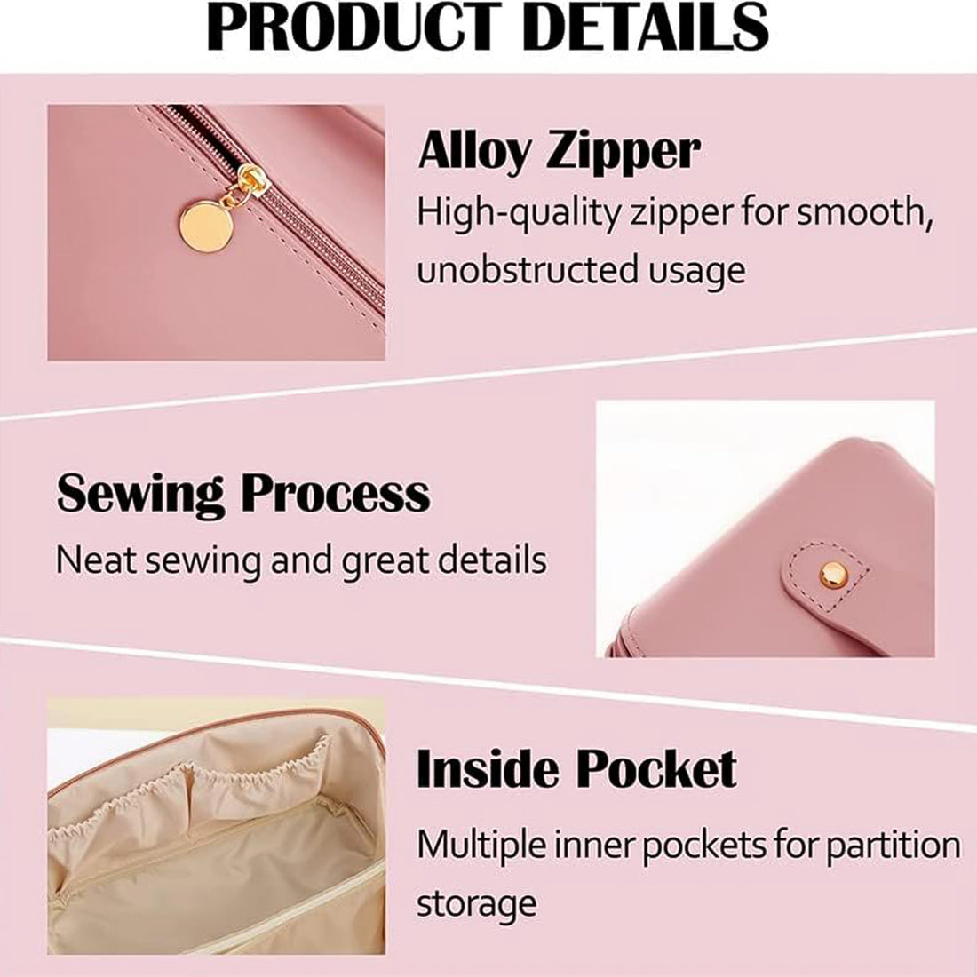 Premium Peach Travel Makeup Toiletry Organizer Pouch with Zipper Handle