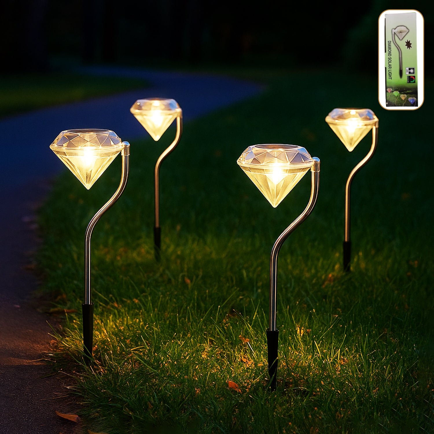 4-Pack Diamond Solar Garden Lights – Outdoor LED Decoration