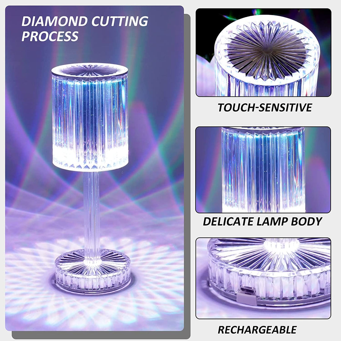 Crystal Touch Control Table Lamp with USB Charging – Nightstand Lamp