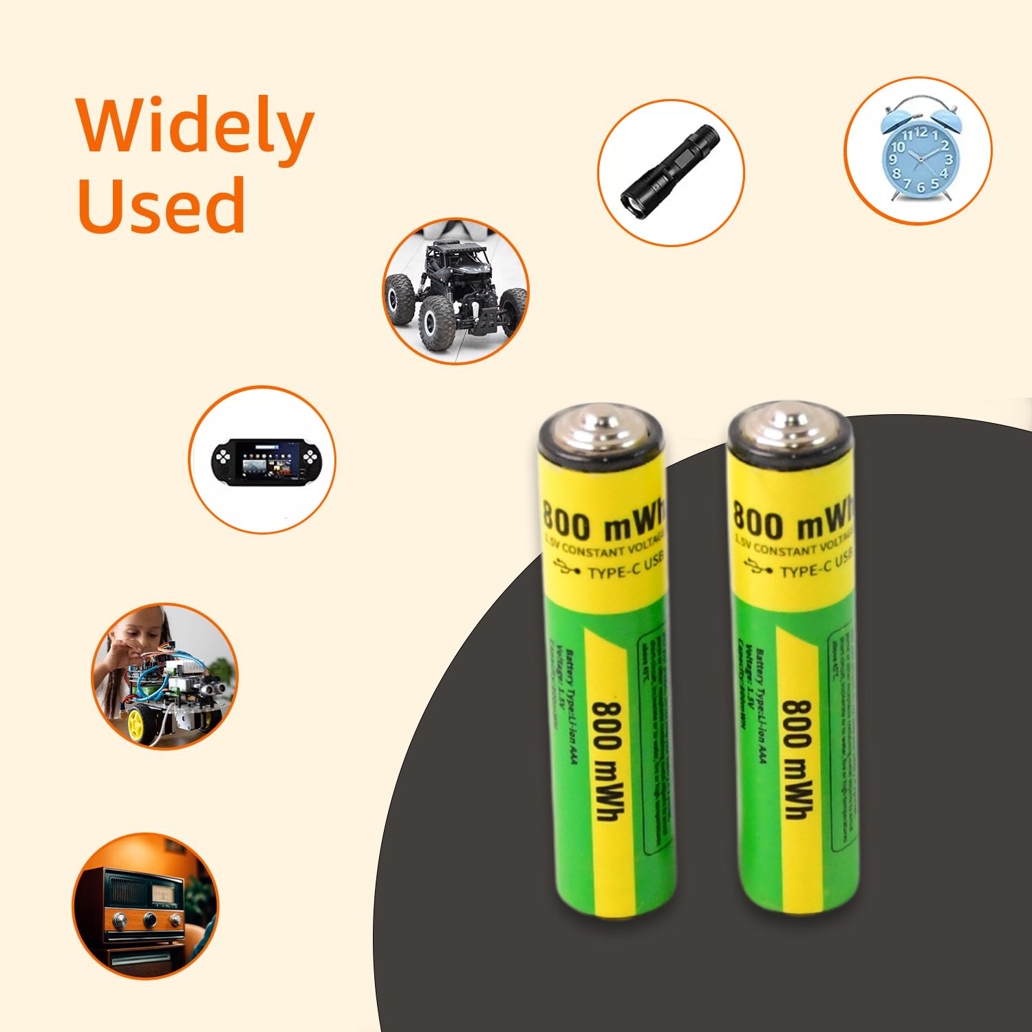 AAA Rechargeable 800mWh Batteries with Charging Cable – 2 Pc Set
