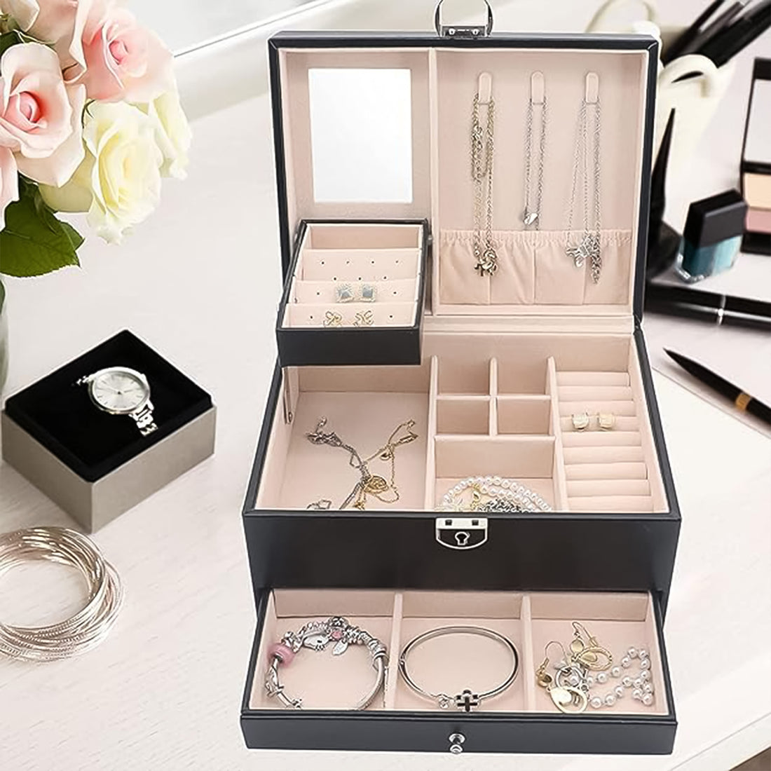 Multi-Layer Jewelry Organizer Box with Compartments