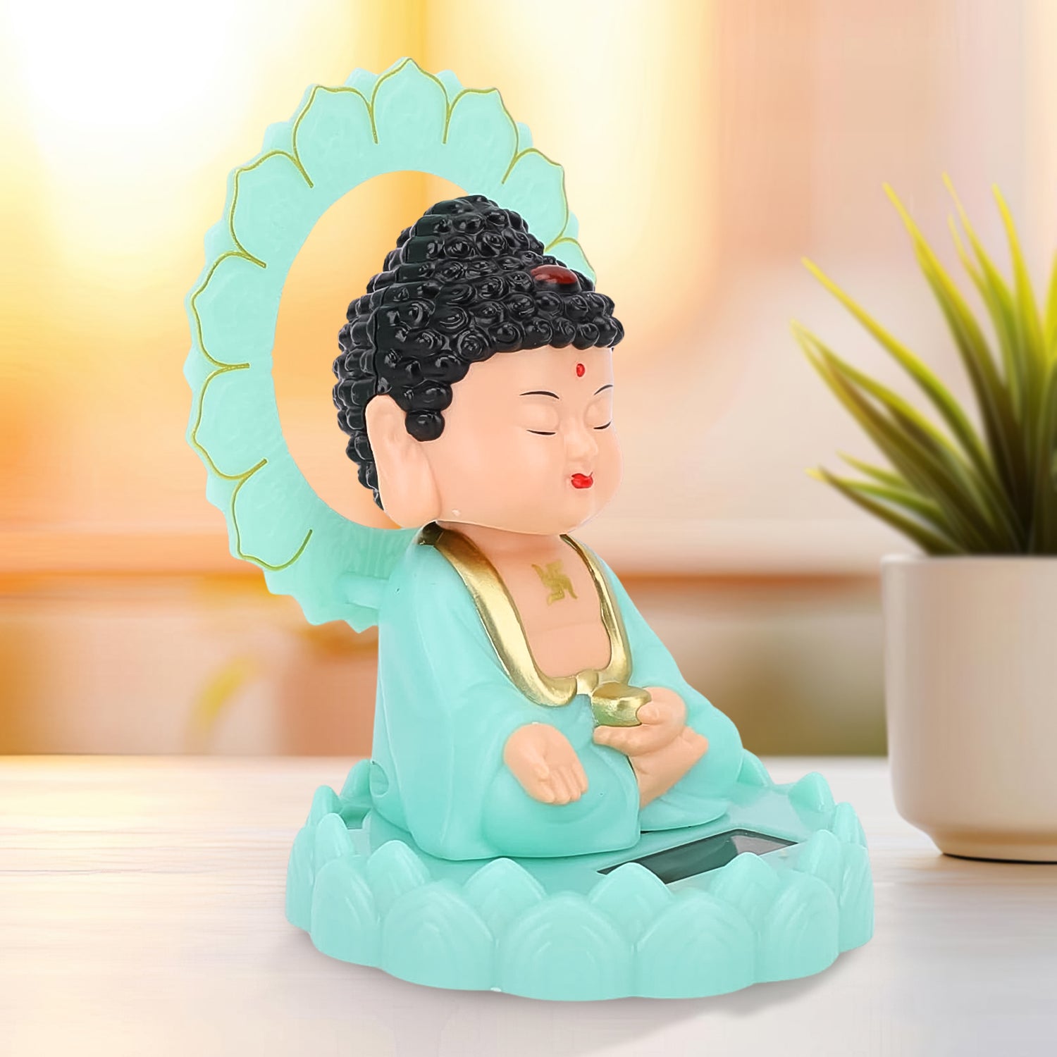 Solar Powered Buddha Statue – Moving Head Plastic Decor (1 Pc)