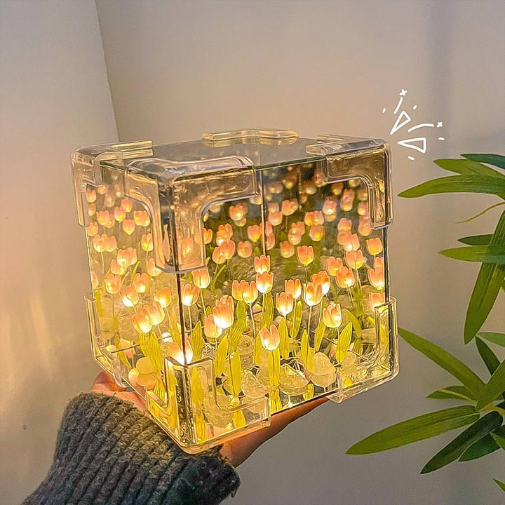 Cube Tulip LED Night Lamp – Multicolor Decorative Bedroom Light (1 Set)