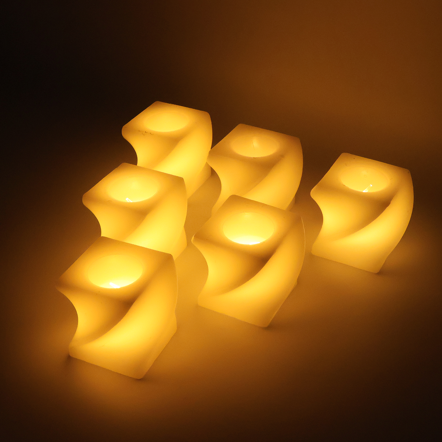 Set of 6 LED Flameless Candles – Square Shape Tealight Lamps