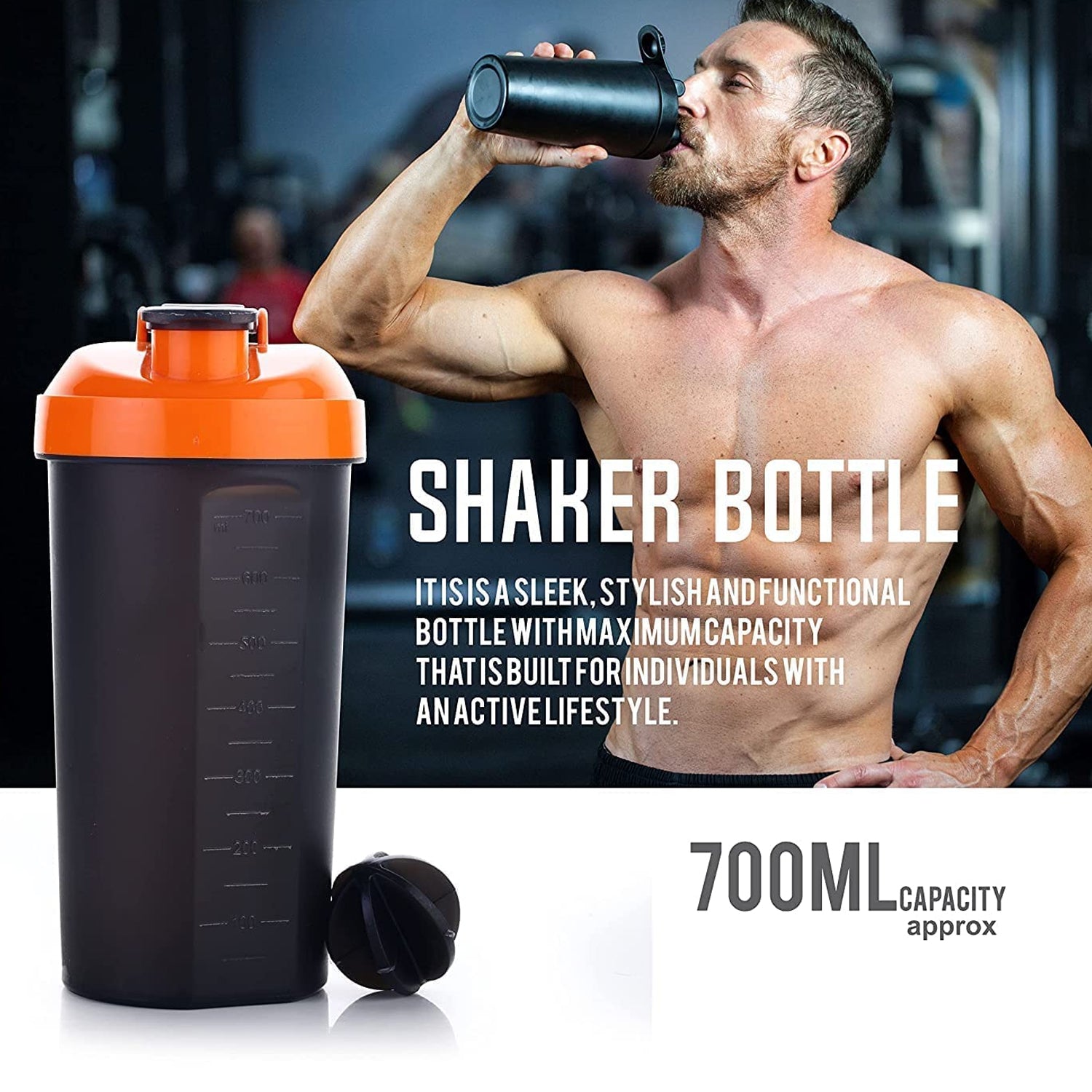 700ml Protein Shaker Bottle with 3-Compartment Powder Storage – Gym Blender