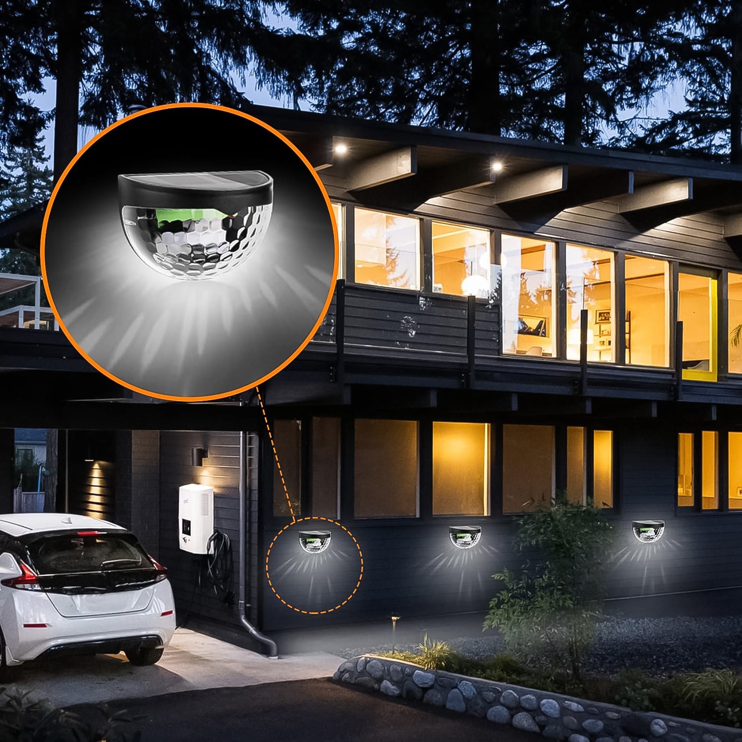 6 LED Solar Wall Mount Fence Lights with Honeycomb Shade Design – 2-Piece Set