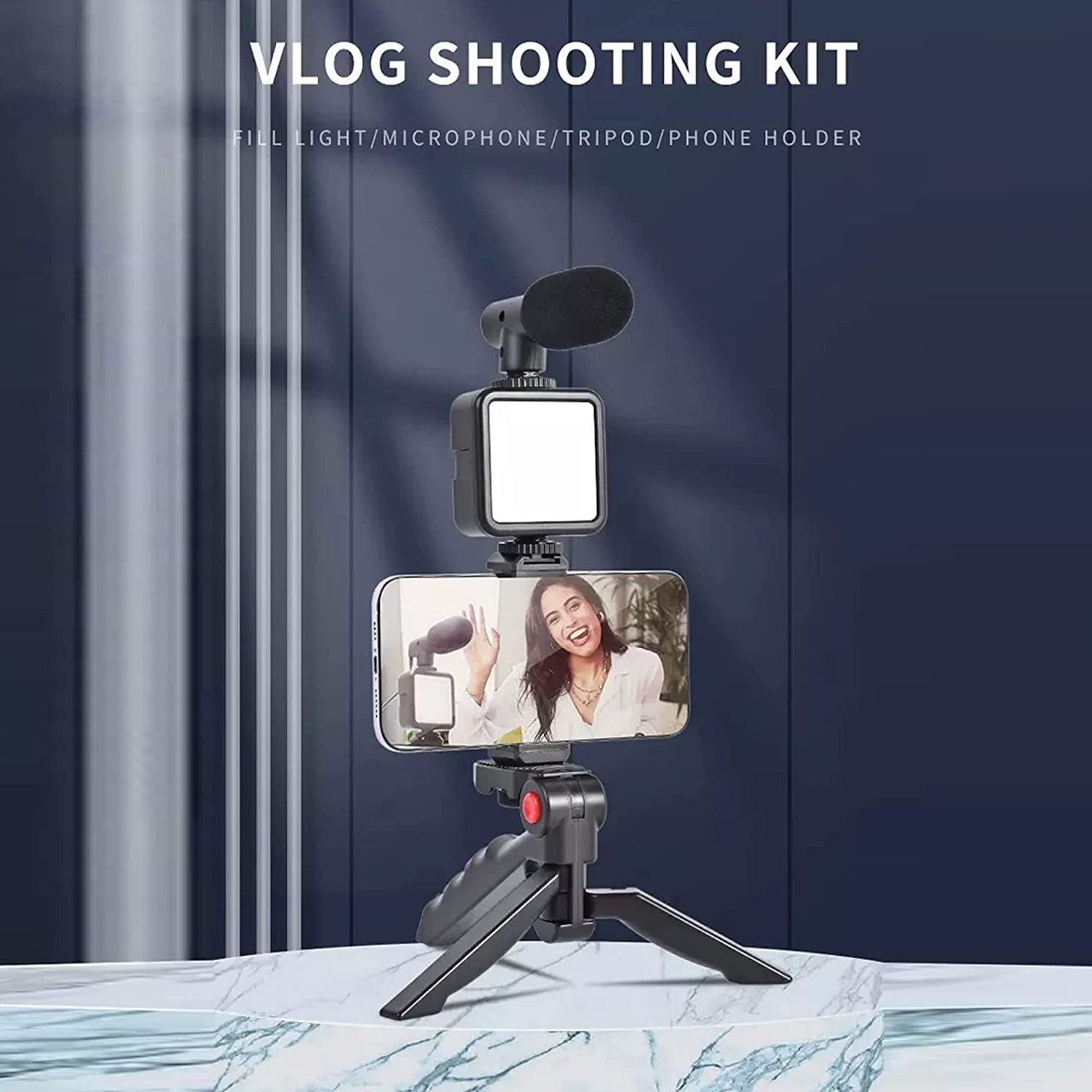 Vlogging Kit for Videos – Mic, Tripod, LED Light & Phone Holder