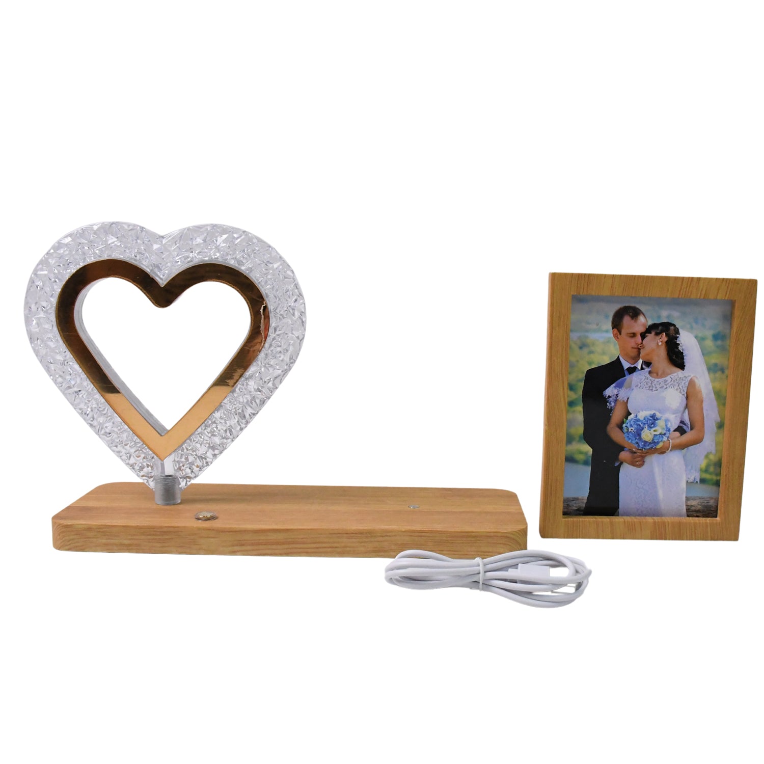 Heart-Shaped Crystal LED Photo Frame Lamp – Romantic Wedding Gift