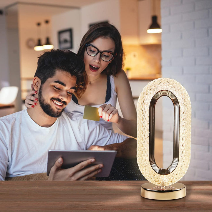 Touch Control Crystal Table Lamp – 3-Way Dimmable USB Rechargeable Light