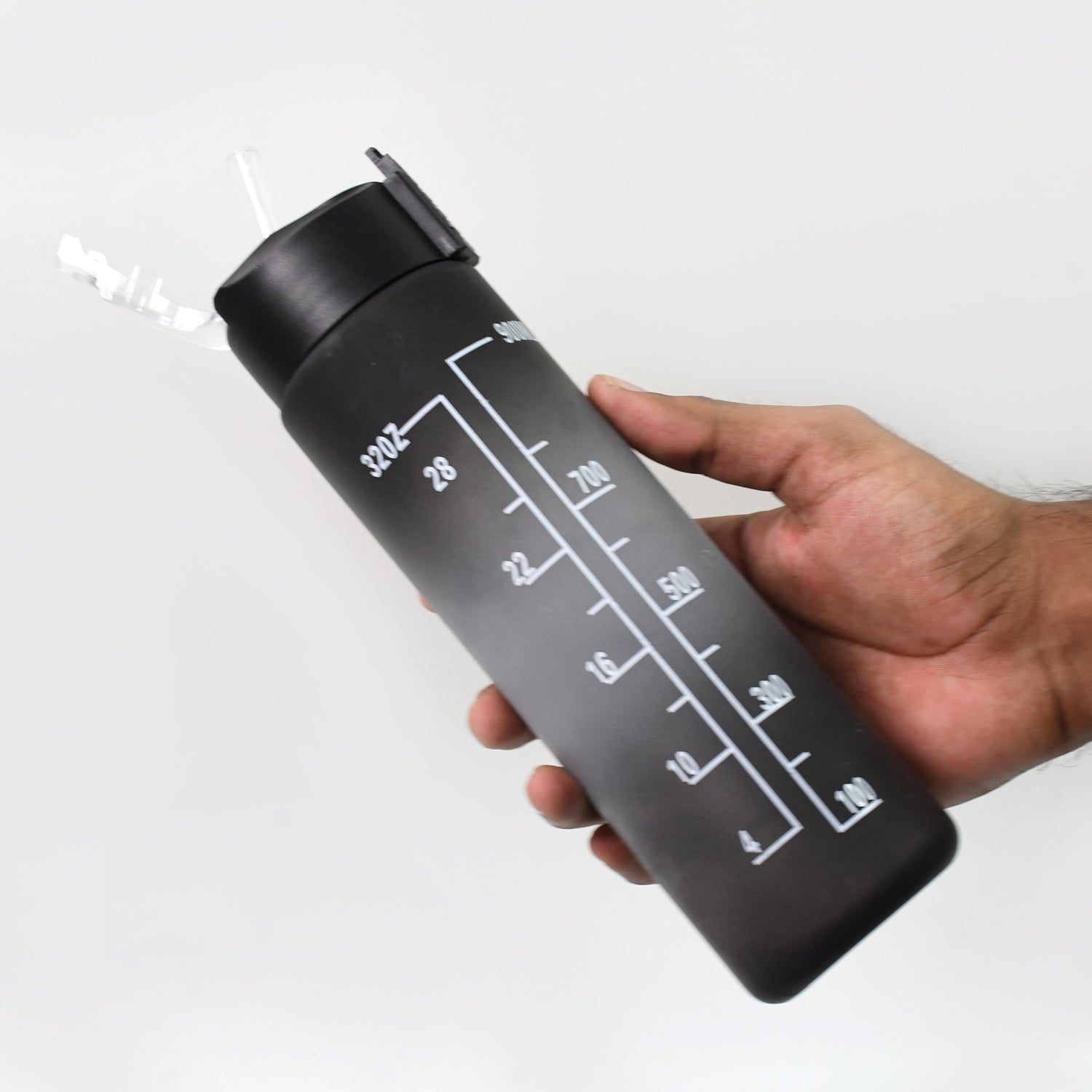 Motivational Black Water Bottle with Straw – 900ml BPA-Free