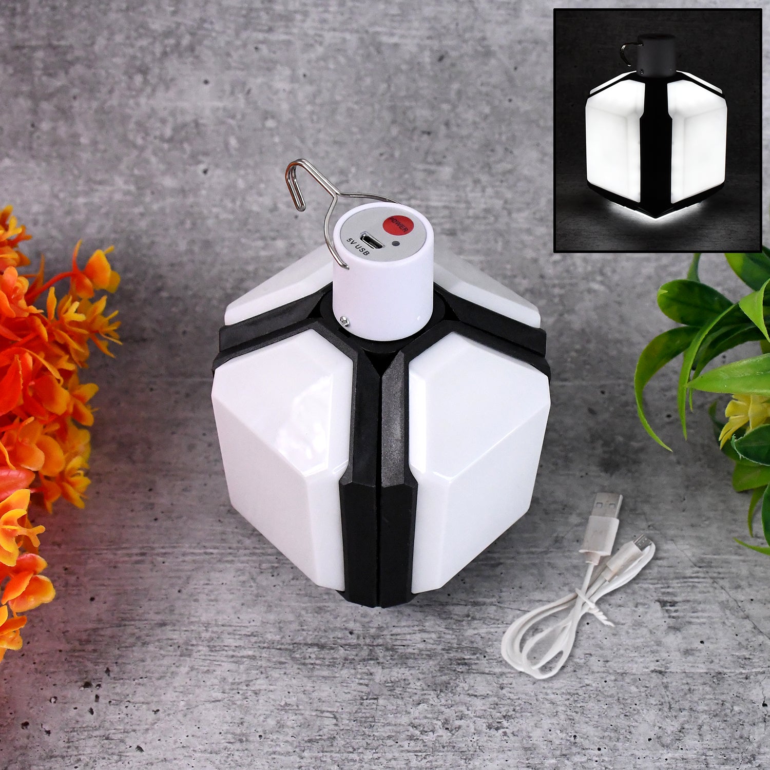 Foldable USB Rechargeable Camping LED Light with Hanging Hook (1 Pc)