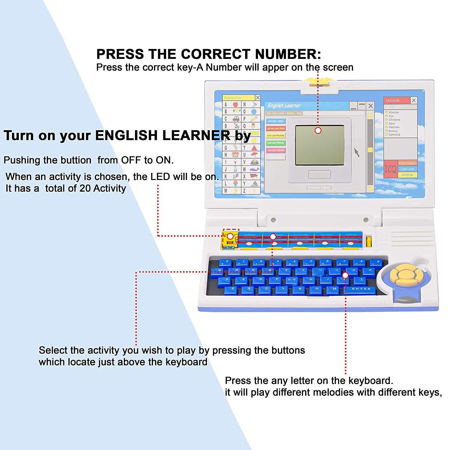 English Learning Laptop Toy – 20 Educational Activities for Kids