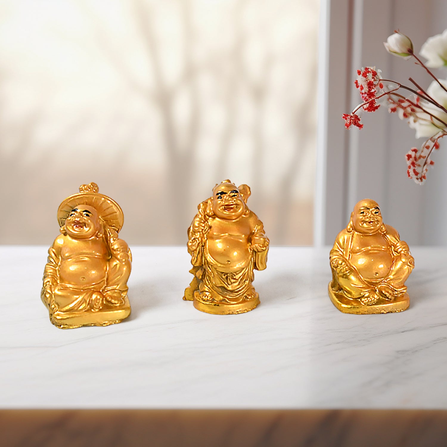 Golden Laughing Buddha Set – 6-Piece Decor for Wealth & Luck