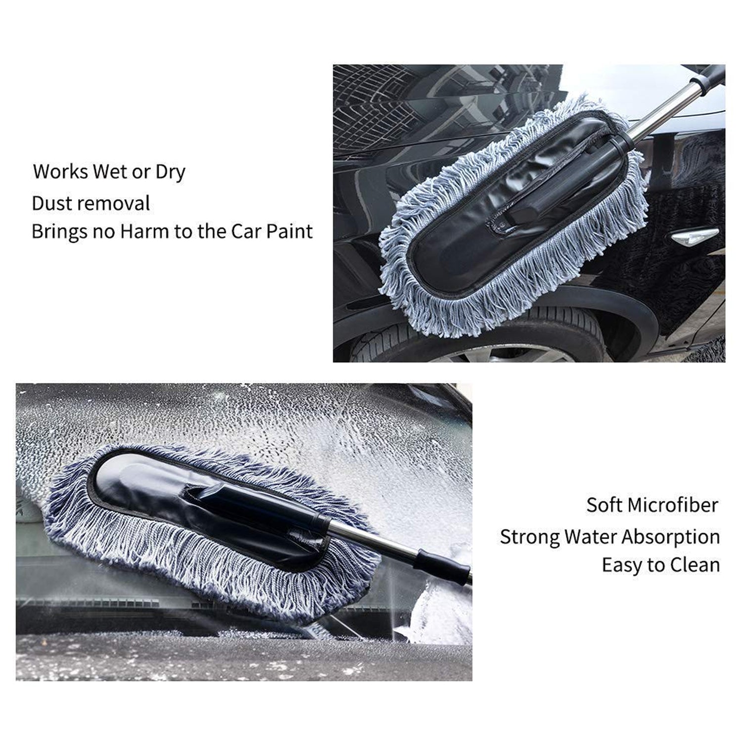 Car Duster with Retractable Soft Handle – Microfiber Cleaning Kit