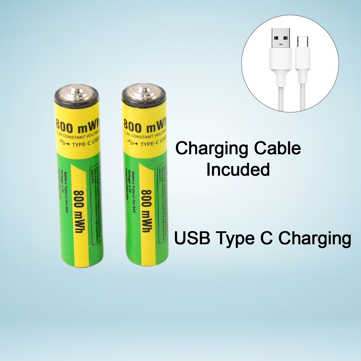 AAA Rechargeable 800mWh Batteries with Charging Cable – 2 Pc Set