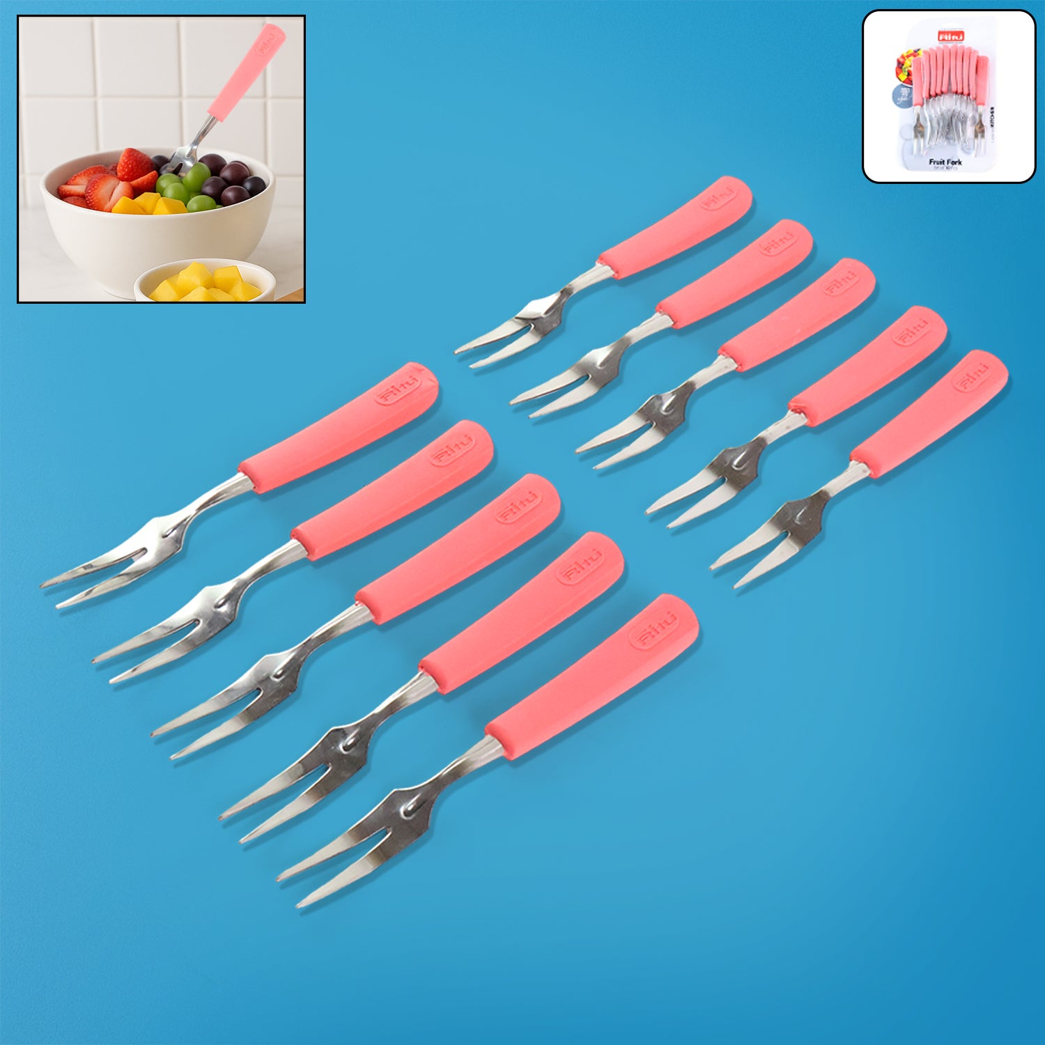 Premium Stainless Steel Fruit Fork Set – 10 Pieces with Non-Slip Handle