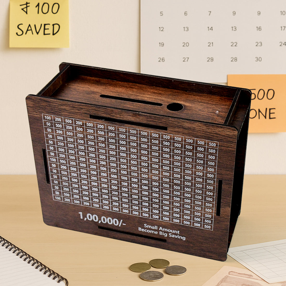 Wooden Piggy Bank Money Box with Marker Pen – 1 Pc Savings Box