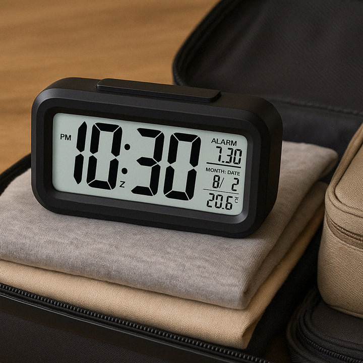 Digital LCD Alarm Clock with Backlight – Modern Design (1 Pc)
