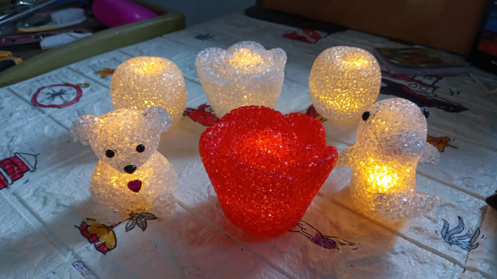 Multi-Shape LED Crystal Night Light Lamps – 6 Pc Set