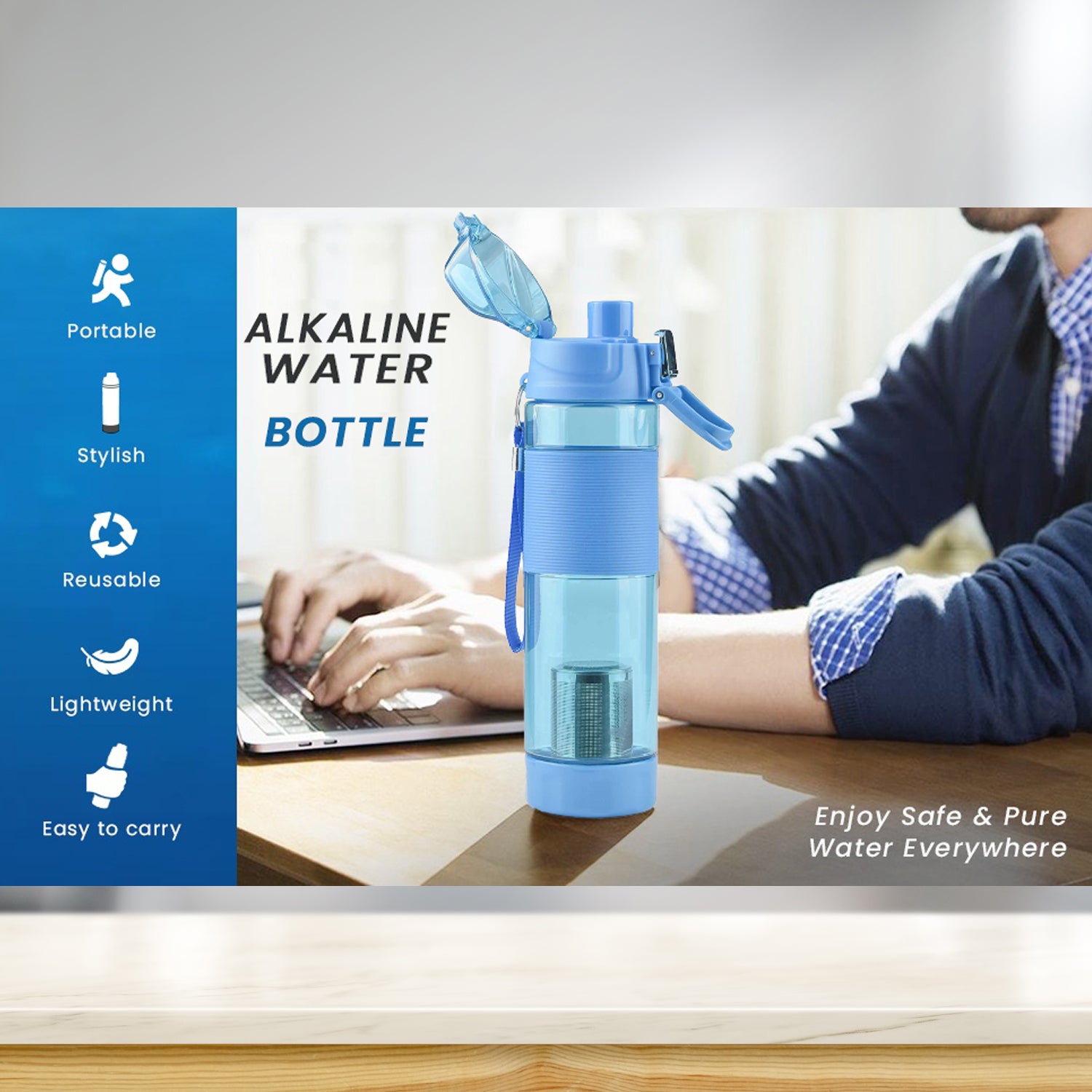 Alkaline Water Bottle – Stylish & Portable, Food-Grade Plastic