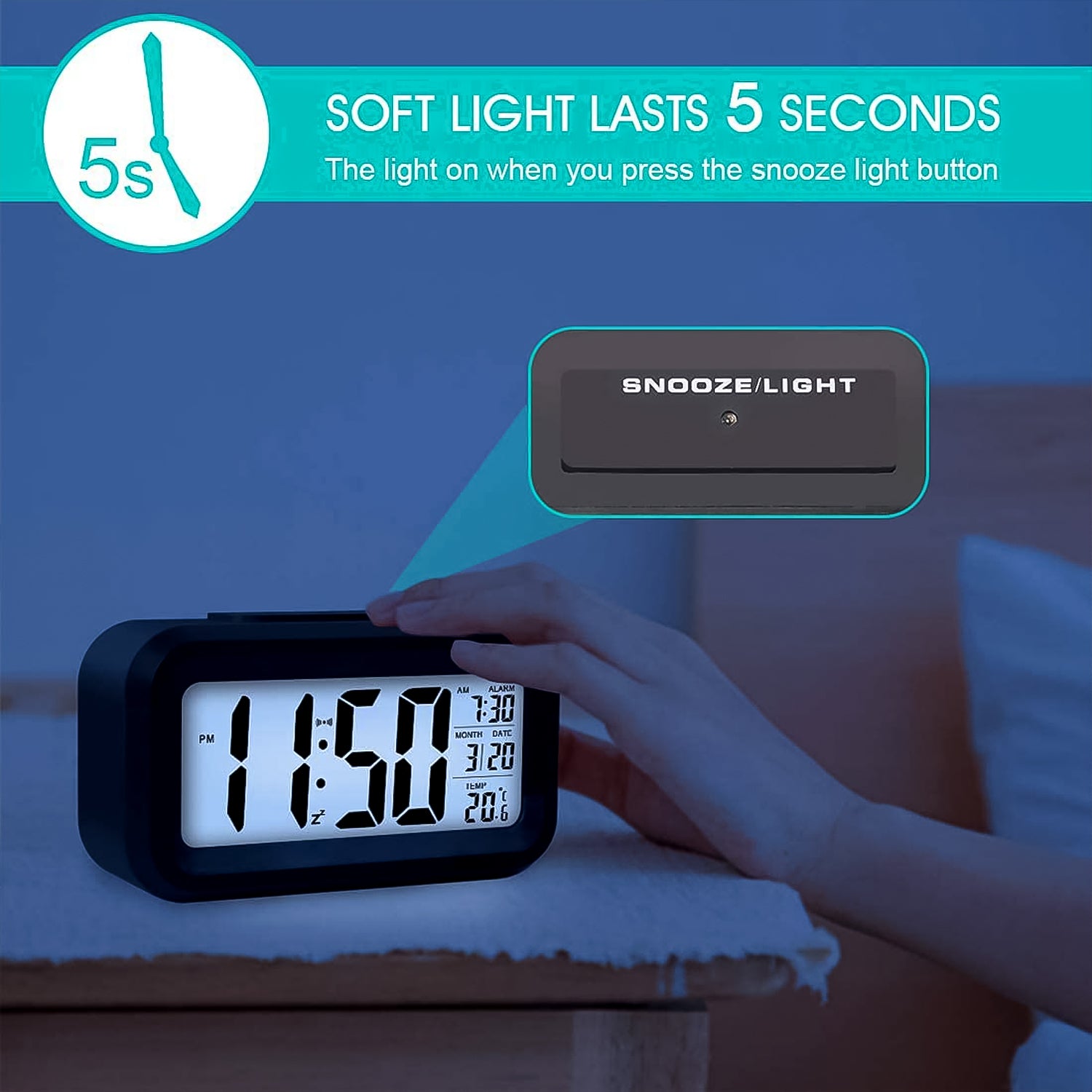 Digital LCD Alarm Clock with Backlight – Modern Design (1 Pc)