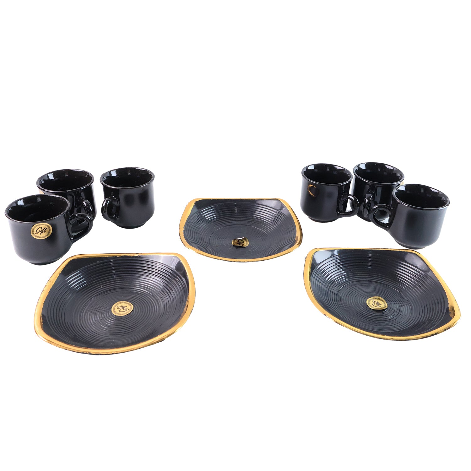 Sweet Buzz Ceramic Tea & Coffee Mug Set with Seashell Bowl – 9 Pcs, Ideal Gift