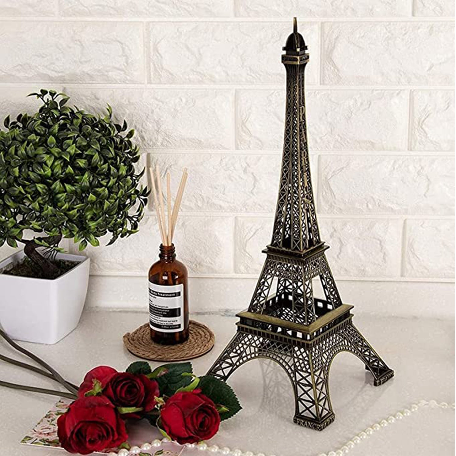 Antique 3D Metal Eiffel Tower Statue - Paris Landmark Decor for Office