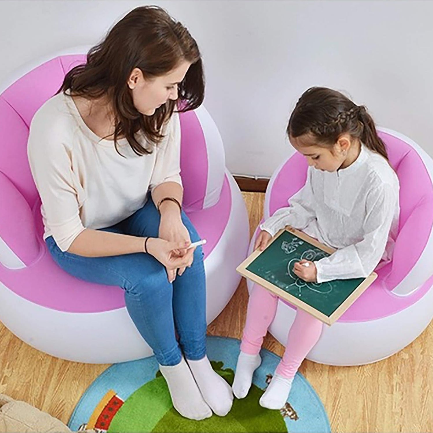 Kids Inflatable Sofa Chair with Backrest & Foot Pump (1 Set)
