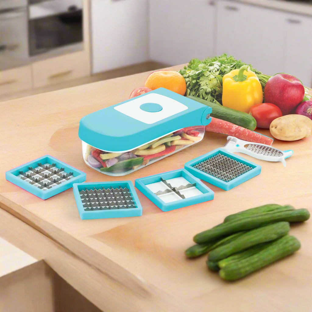 Ganesh 7-in-1 Plastic Vegetable Dicer – Blue Multi-Function Cutter