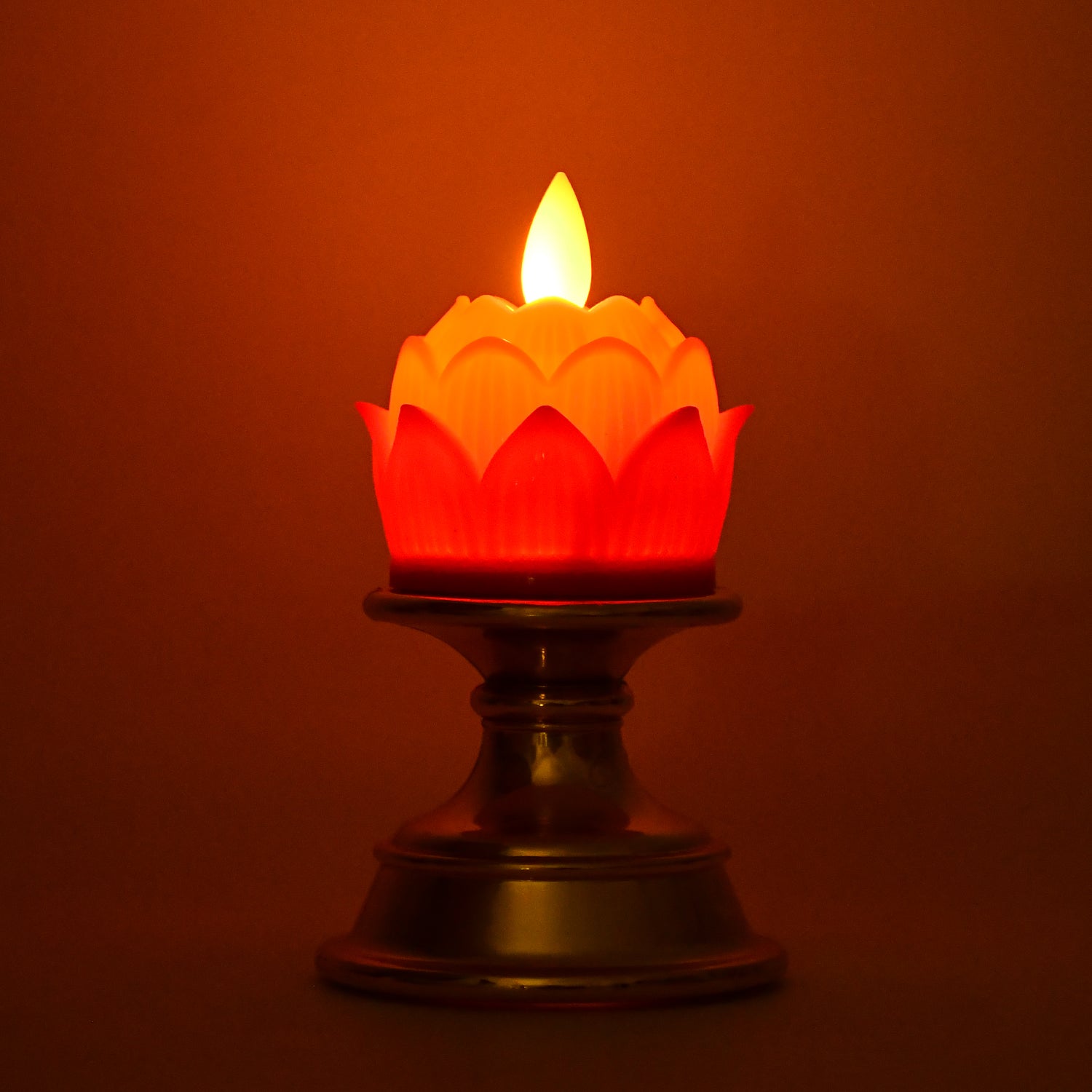 Premium Lotus LED Flameless Candle with Decorative Holder (1 Pc)
