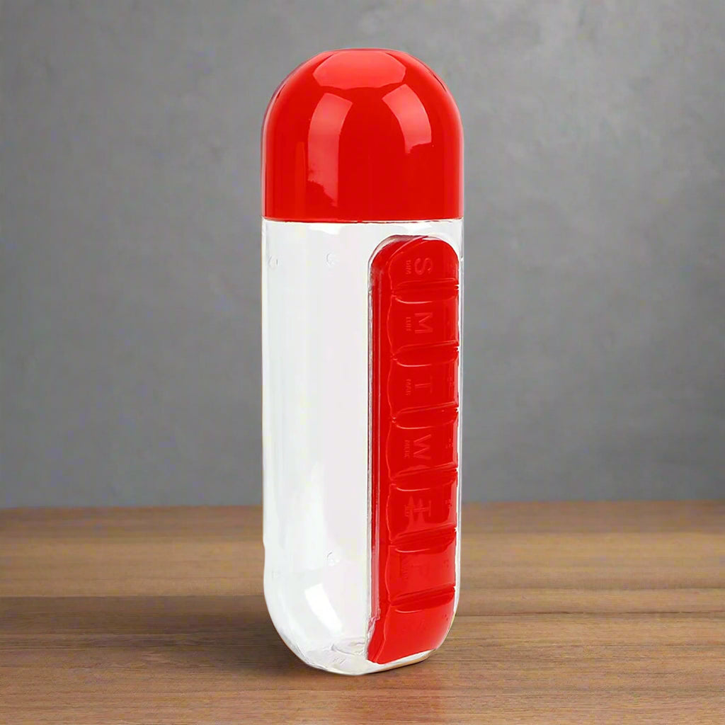 Water Bottle with 7-Day Pill Organizer – 900ml (1 Pc)