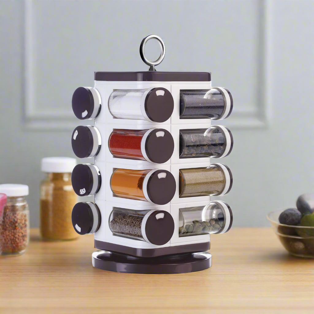 Ganesh Revolving Spice Rack Set with 16 Dispensers (100ml, Plastic)