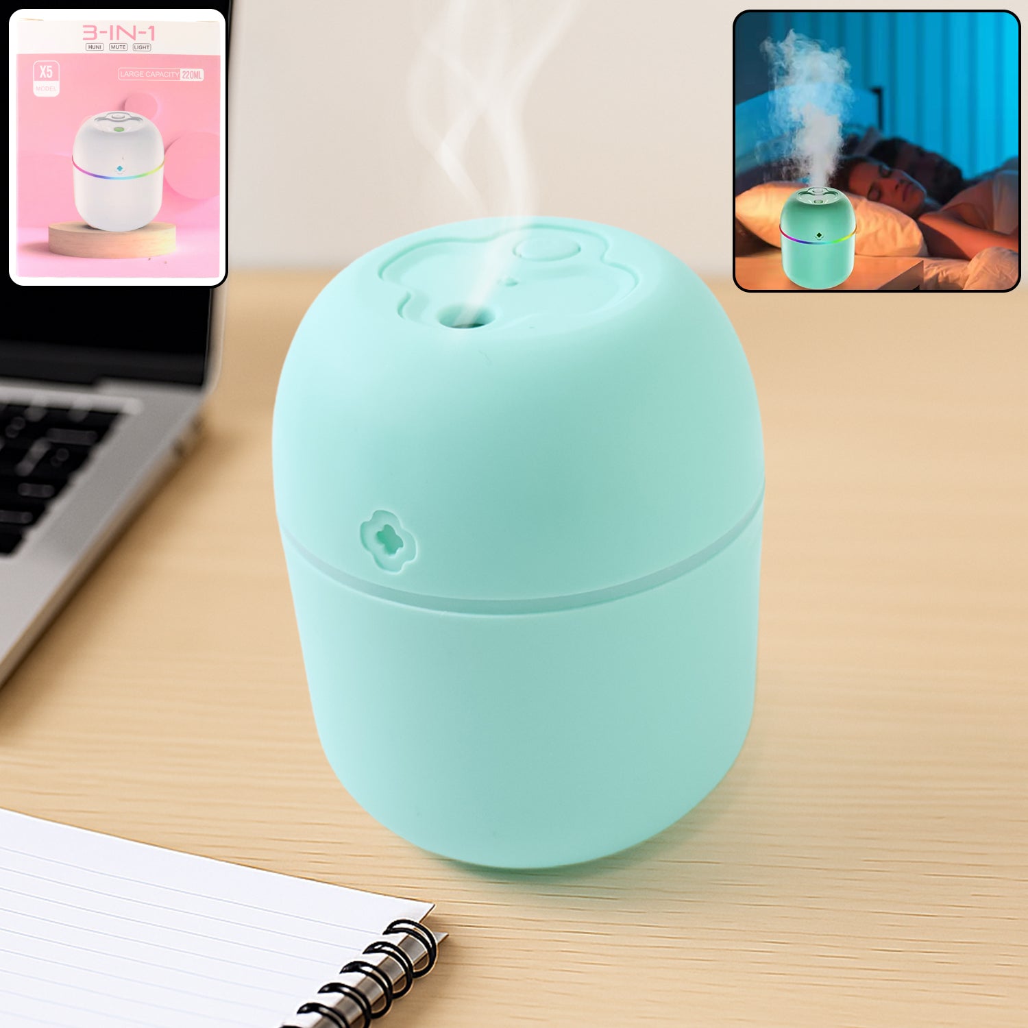 Portable Mini USB Humidifier with Light – 250ml Cool Mist for Home