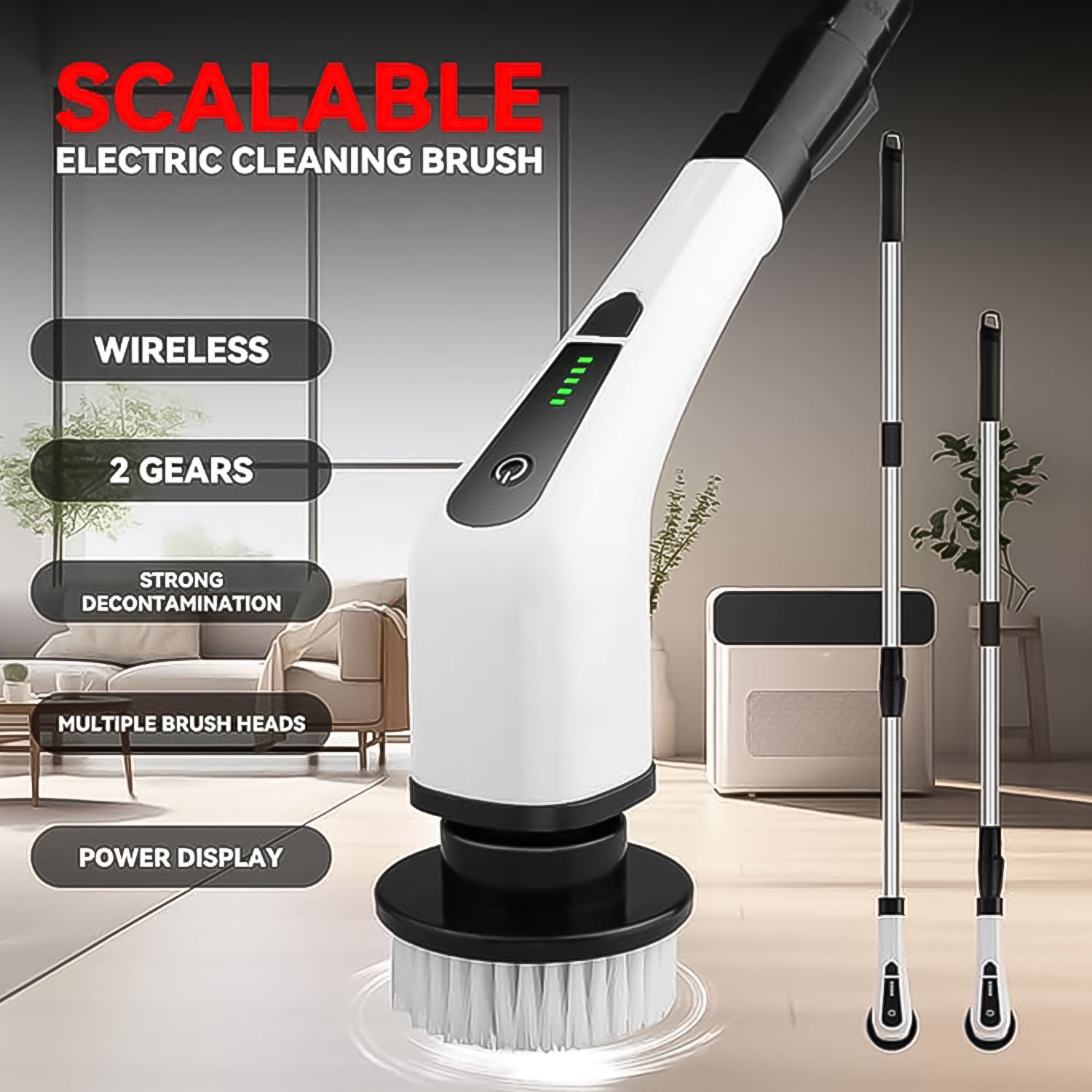 7-in-1 Electric Spin Scrubber Brush with Extension Handle (1 Set)