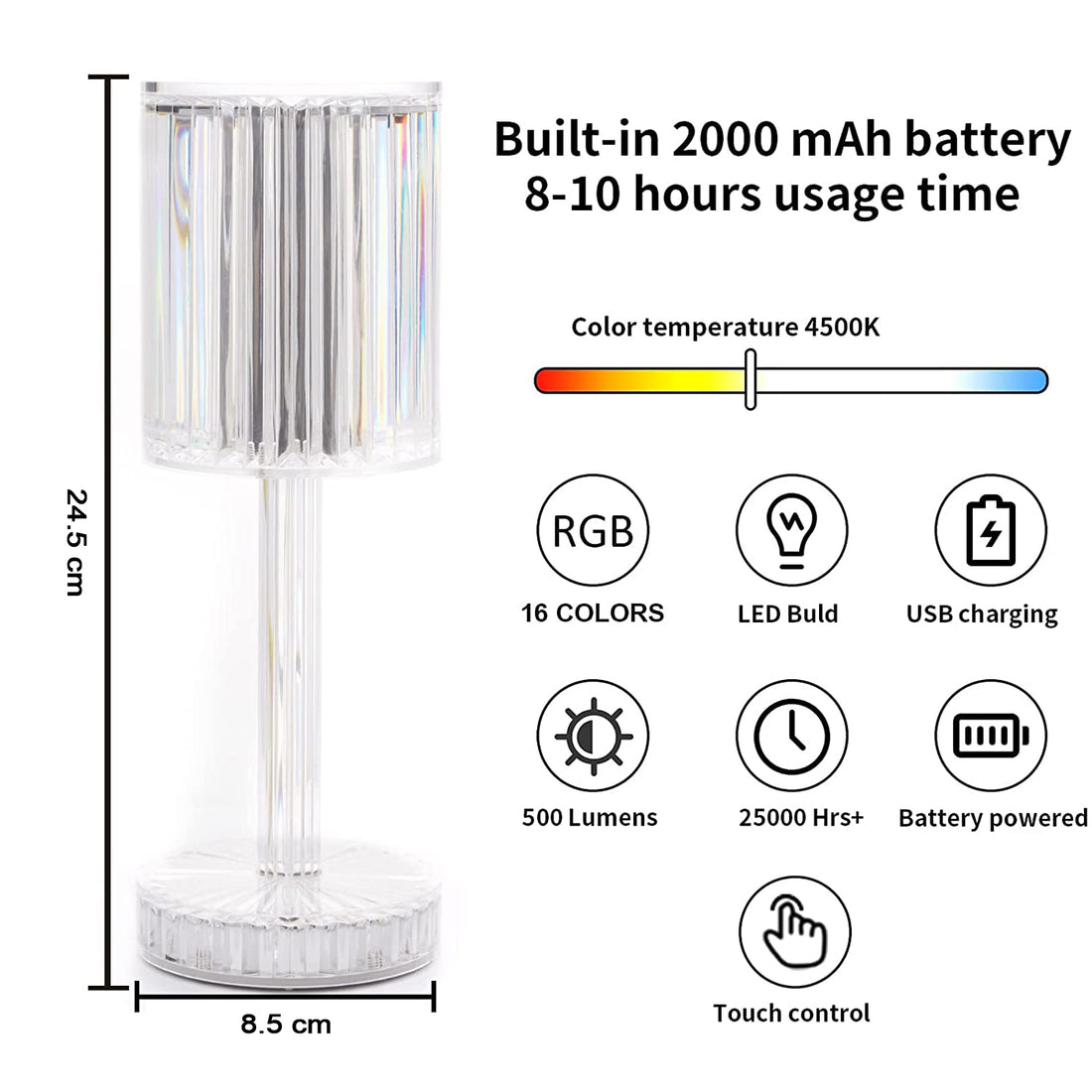 Crystal Touch Control Table Lamp with USB Charging – Nightstand Lamp
