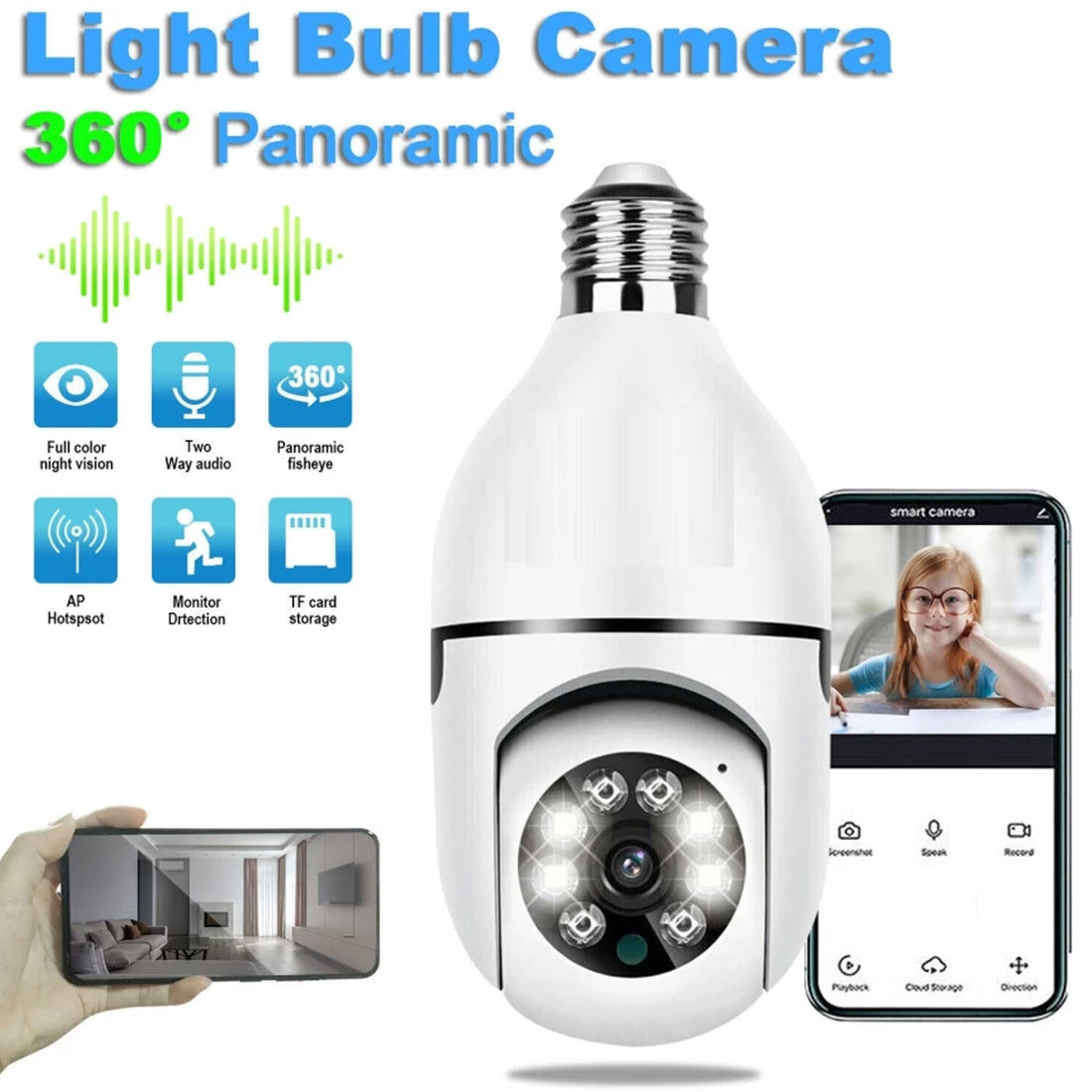 V380 Pro 360° Fisheye Wireless CCTV Camera - WiFi, 1-Pack